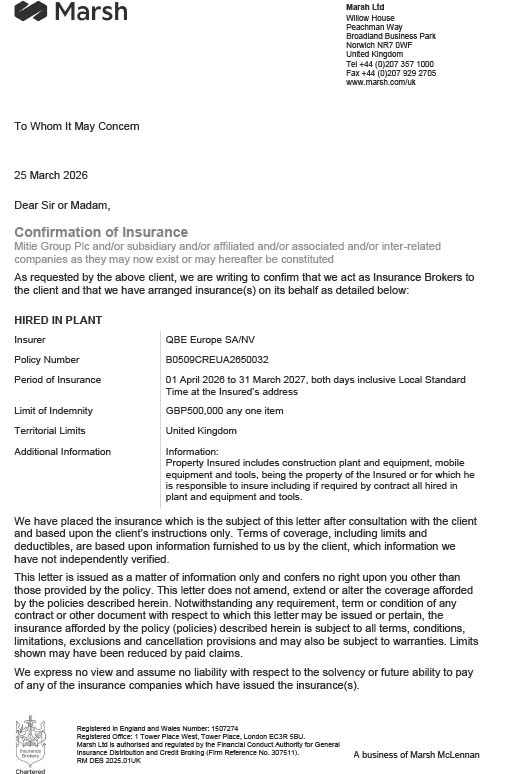 Evidence of insurance